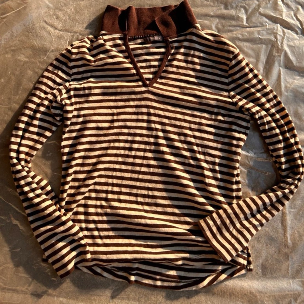Liz Claiborne Brown and Cream Striped Top